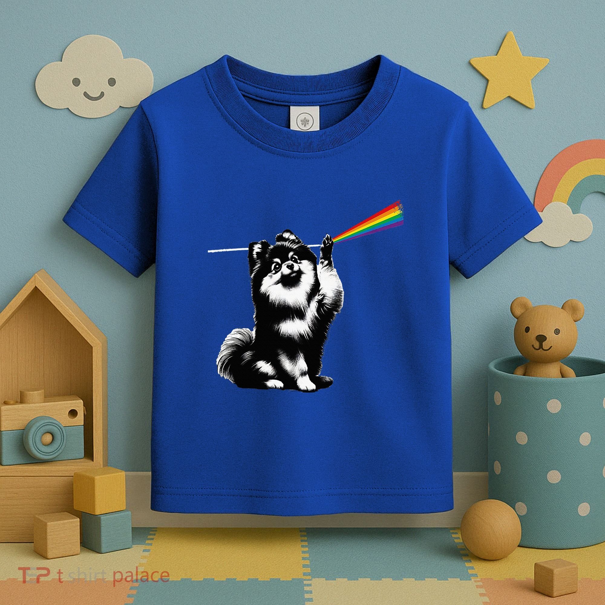Funny Pomeranian Dog Rock Music Rainbow Fun Dark Side Moon Toddler T-Shirt