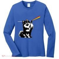 Funny Pomeranian Dog Rock Music Rainbow Fun Dark Side Moon Women's Long Sleeve Shirt thumb 0