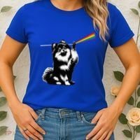 Funny Pomeranian Dog Rock Music Rainbow Fun Dark Side Moon Women's T-Shirt thumb 2