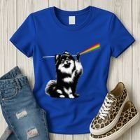 Funny Pomeranian Dog Rock Music Rainbow Fun Dark Side Moon Women's T-Shirt thumb 3
