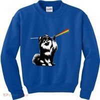 Funny Pomeranian Dog Rock Music Rainbow Fun Dark Side Moon Kids Sweatshirt thumb 0