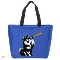 Funny Pomeranian Dog Rock Music Rainbow Fun Dark Side Moon Tote Bag thumb 0