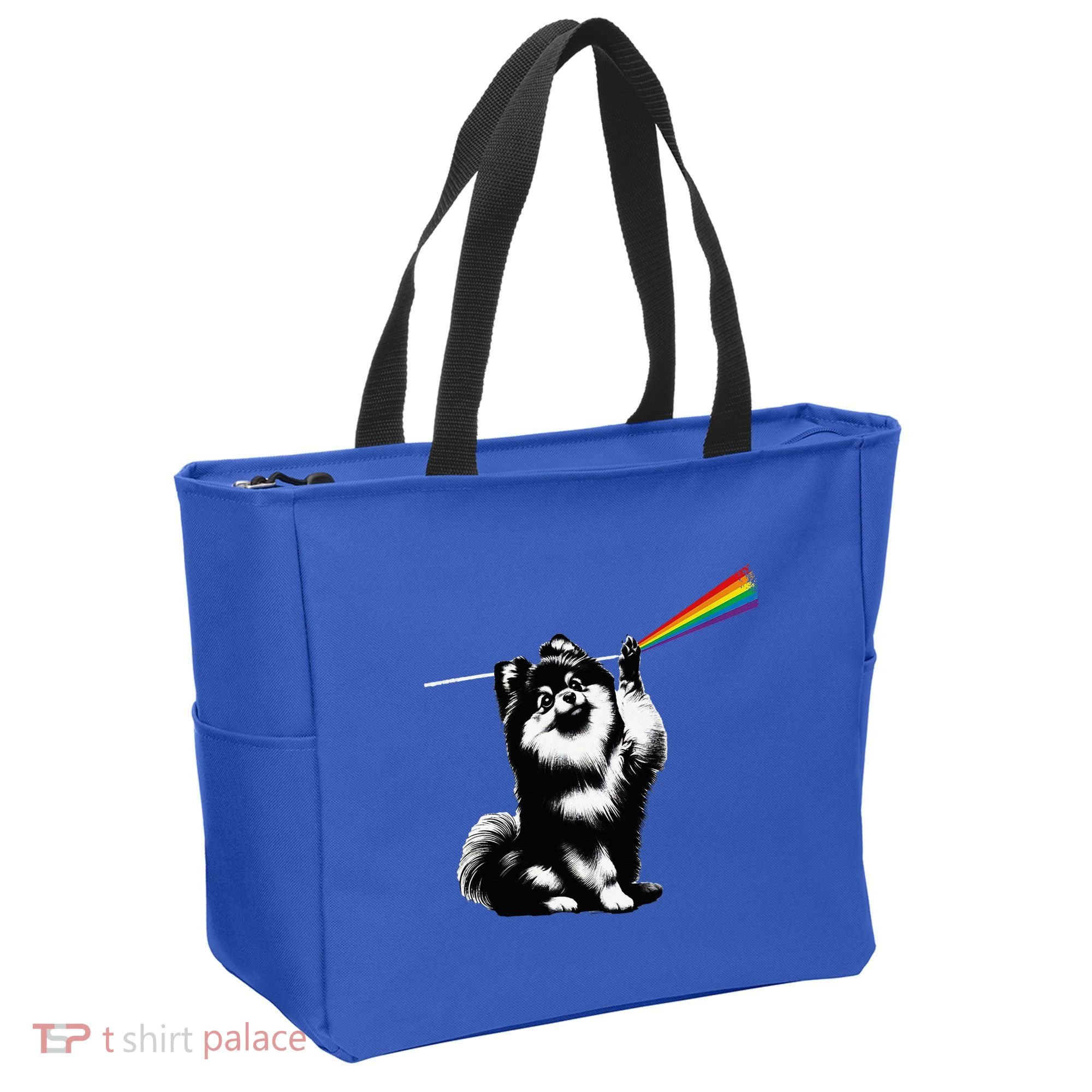 Funny Pomeranian Dog Rock Music Rainbow Fun Dark Side Moon Tote Bag