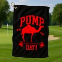 Funny Pump Day Hump Day Camel Weight Lifting Training Gym Gift Golf Towel thumb 1