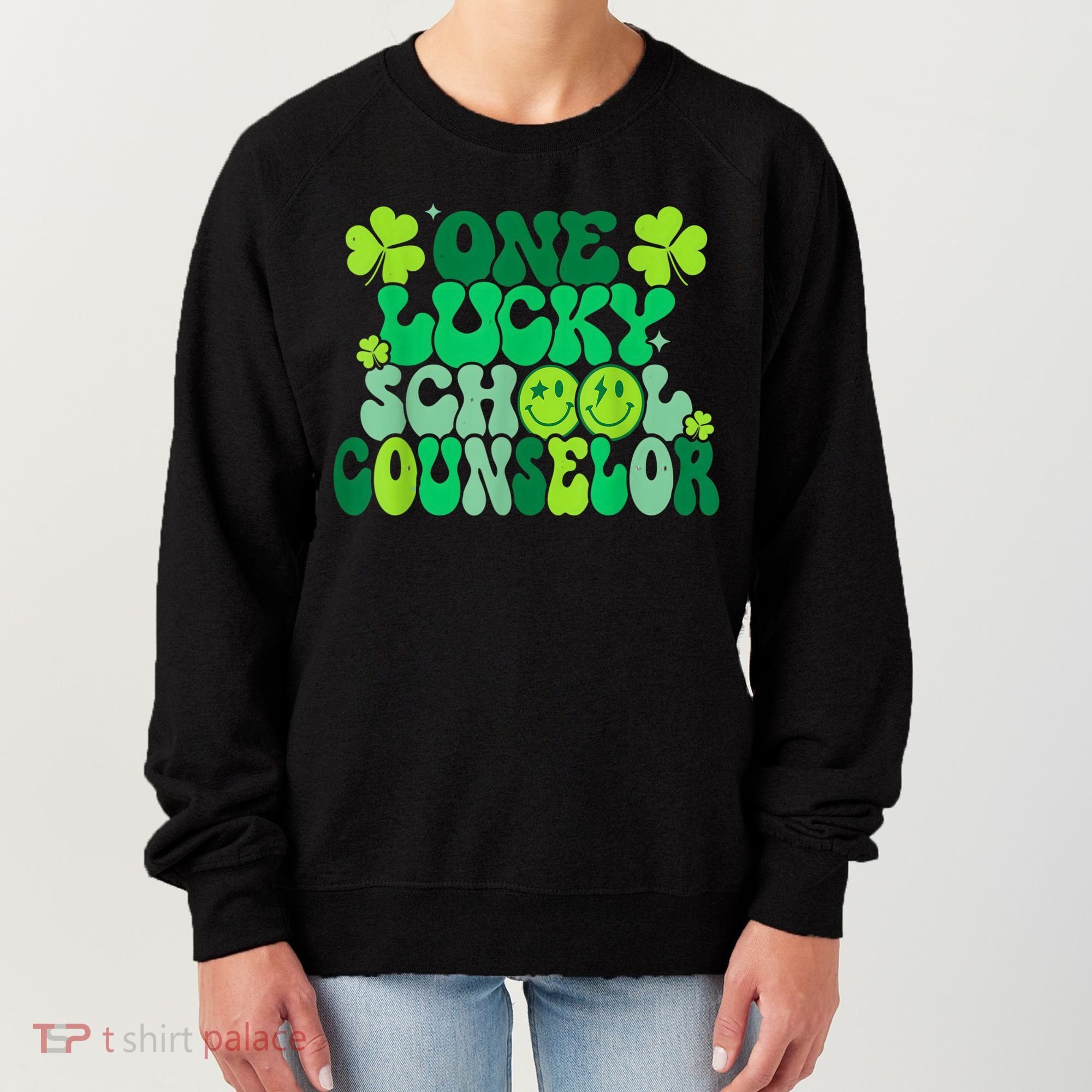 Funny Patrick's Day, Groovy Teacher One Lucky School Counselor Women's Sweatshirt