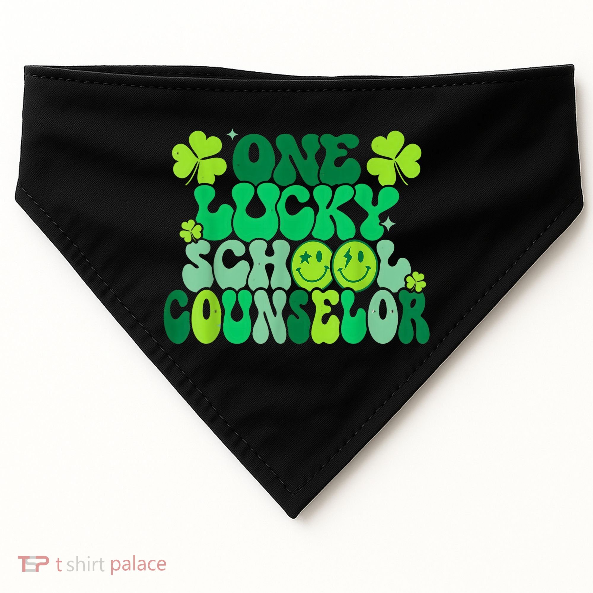 Funny Patrick's Day, Groovy Teacher One Lucky School Counselor USA-Made Doggie Bandana