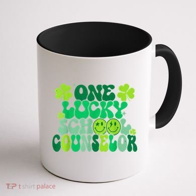 Funny Patrick's Day, Groovy Teacher One Lucky School Counselor Coffee Mug back