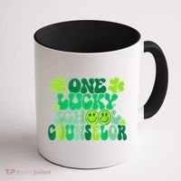 Funny Patrick's Day, Groovy Teacher One Lucky School Counselor Coffee Mug thumb 1