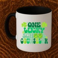 Funny Patrick's Day, Groovy Teacher One Lucky School Counselor Coffee Mug thumb 2