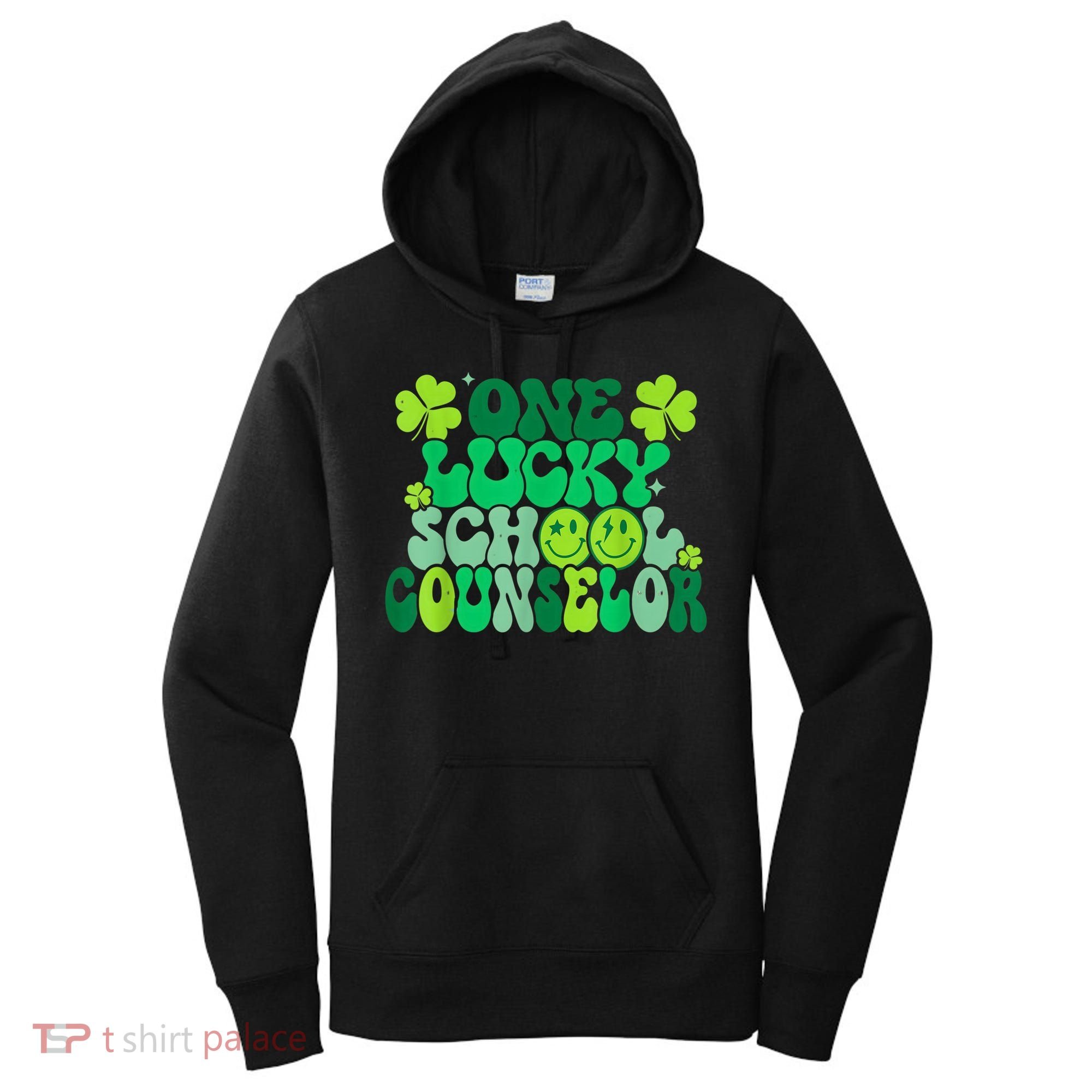 Funny Patrick's Day, Groovy Teacher One Lucky School Counselor Women's Hoodie