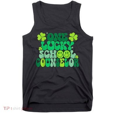 Funny Patrick's Day, Groovy Teacher One Lucky School Counselor Tank Top