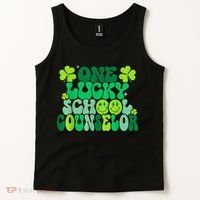 Funny Patrick's Day, Groovy Teacher One Lucky School Counselor Tank Top thumb 2