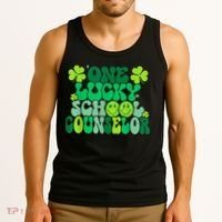 Funny Patrick's Day, Groovy Teacher One Lucky School Counselor Tank Top thumb 3