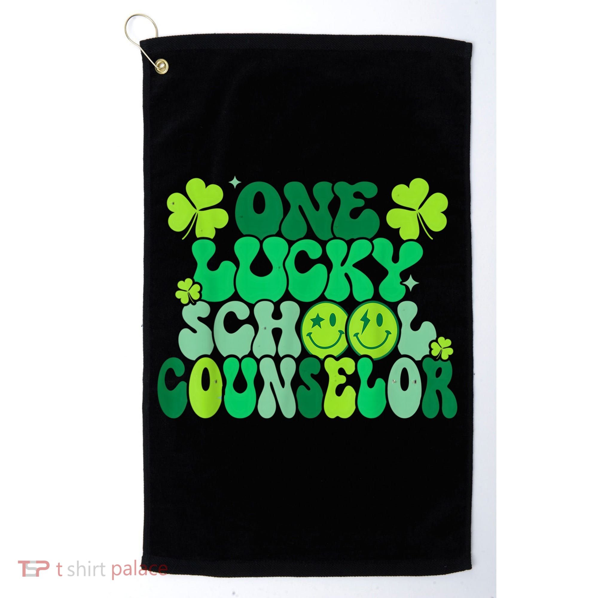 Funny Patrick's Day, Groovy Teacher One Lucky School Counselor Golf Towel