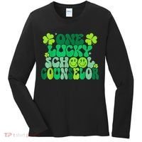 Funny Patrick's Day, Groovy Teacher One Lucky School Counselor Women's Long Sleeve Shirt thumb 0