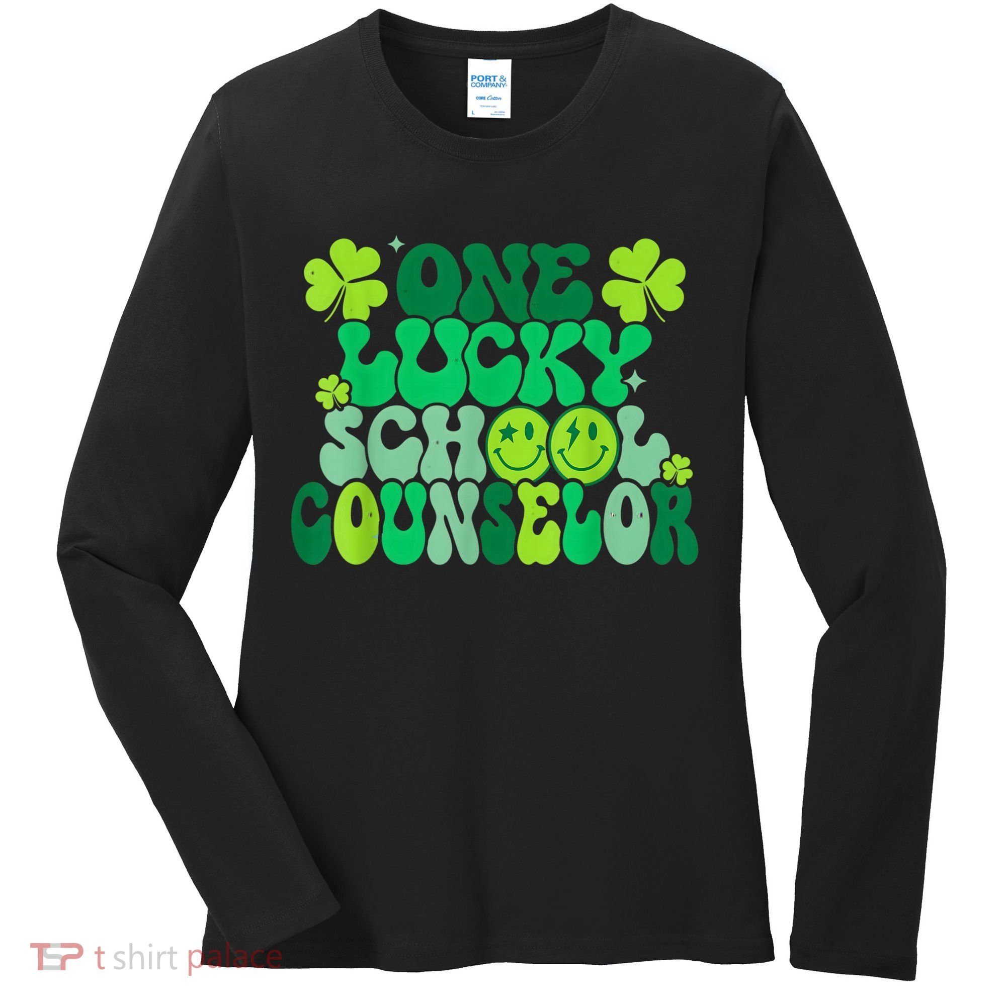 Funny Patrick's Day, Groovy Teacher One Lucky School Counselor Women's Long Sleeve Shirt