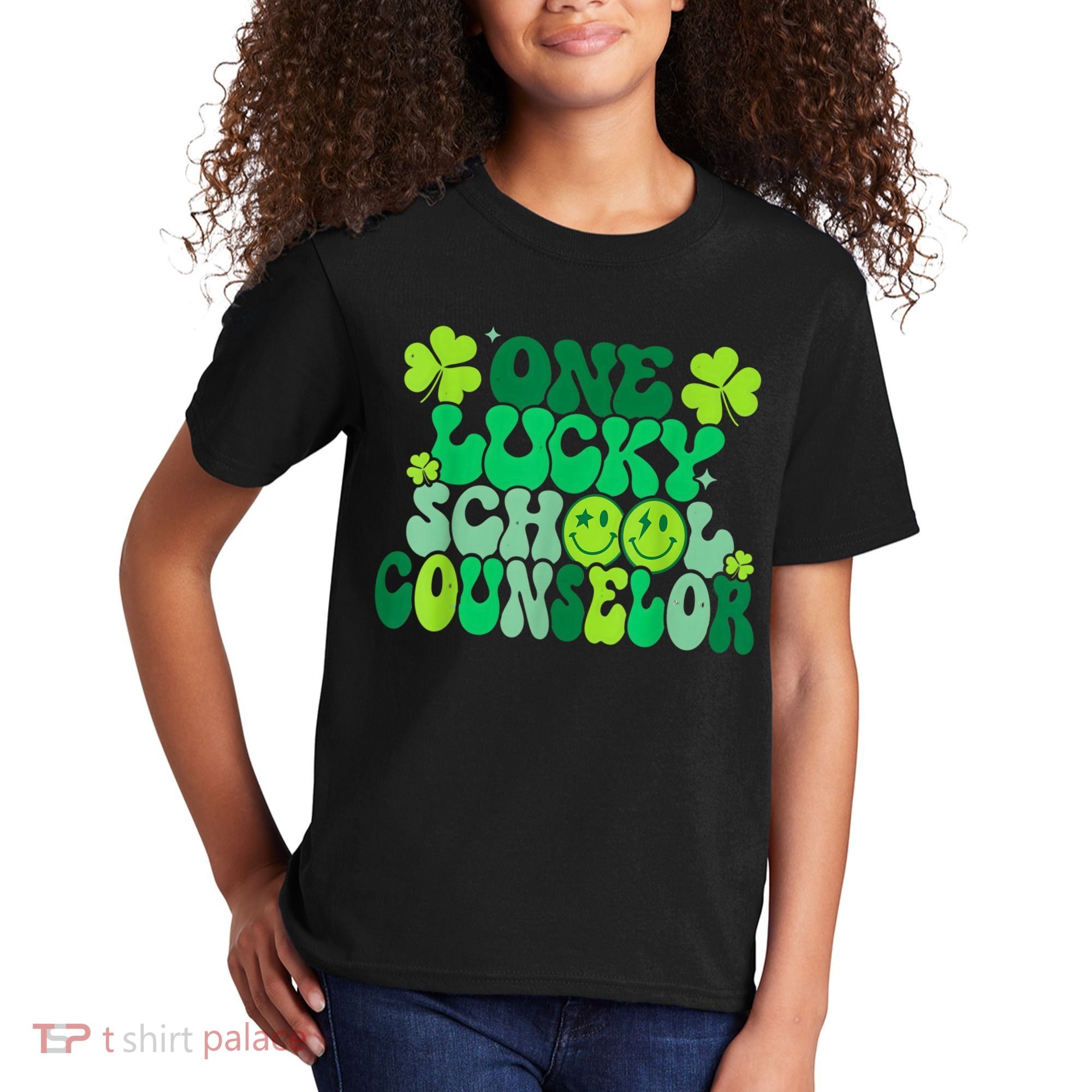 Funny Patrick's Day, Groovy Teacher One Lucky School Counselor Kids T-Shirt