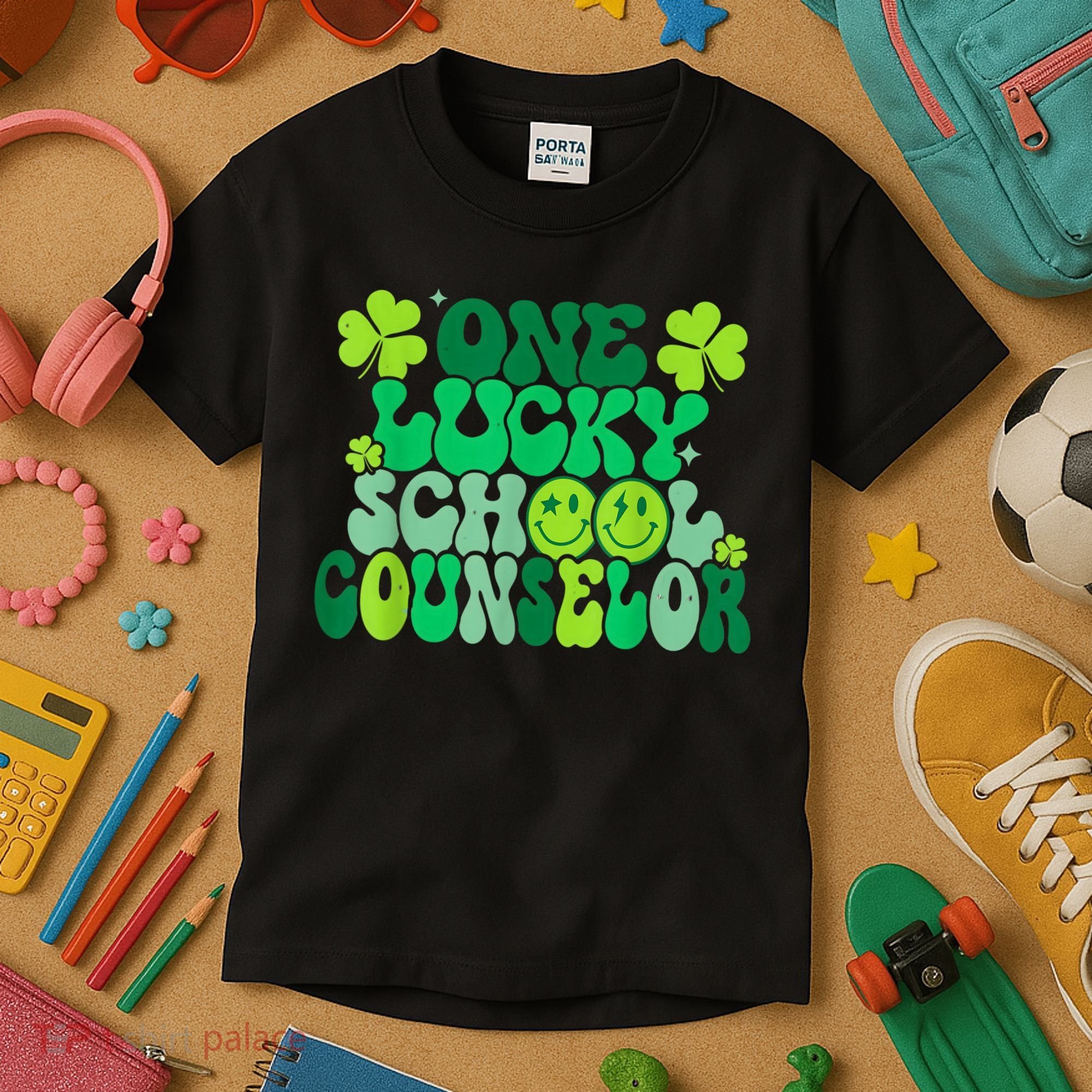 Funny Patrick's Day, Groovy Teacher One Lucky School Counselor Kids T-Shirt