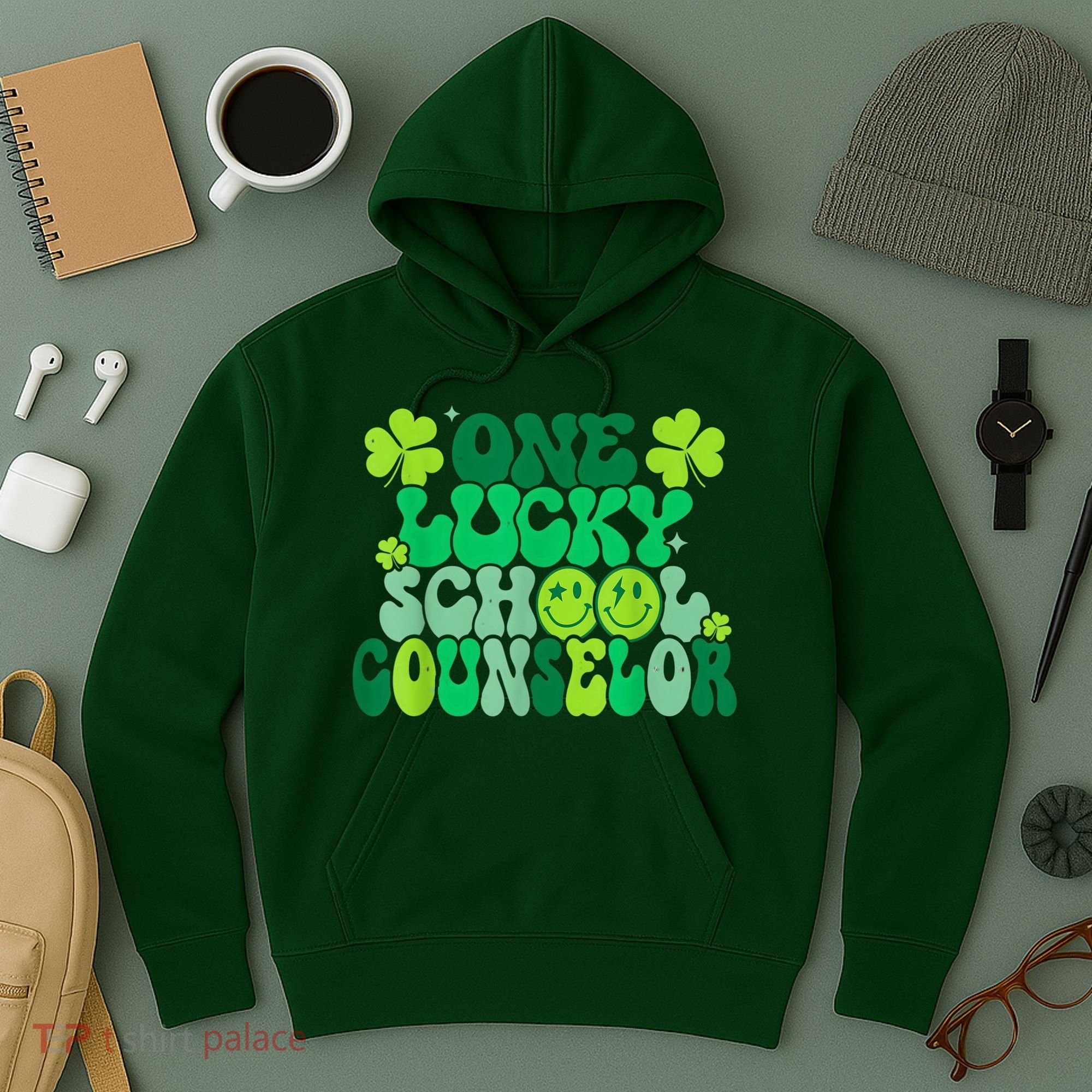 Funny Patrick's Day, Groovy Teacher One Lucky School Counselor Hoodie