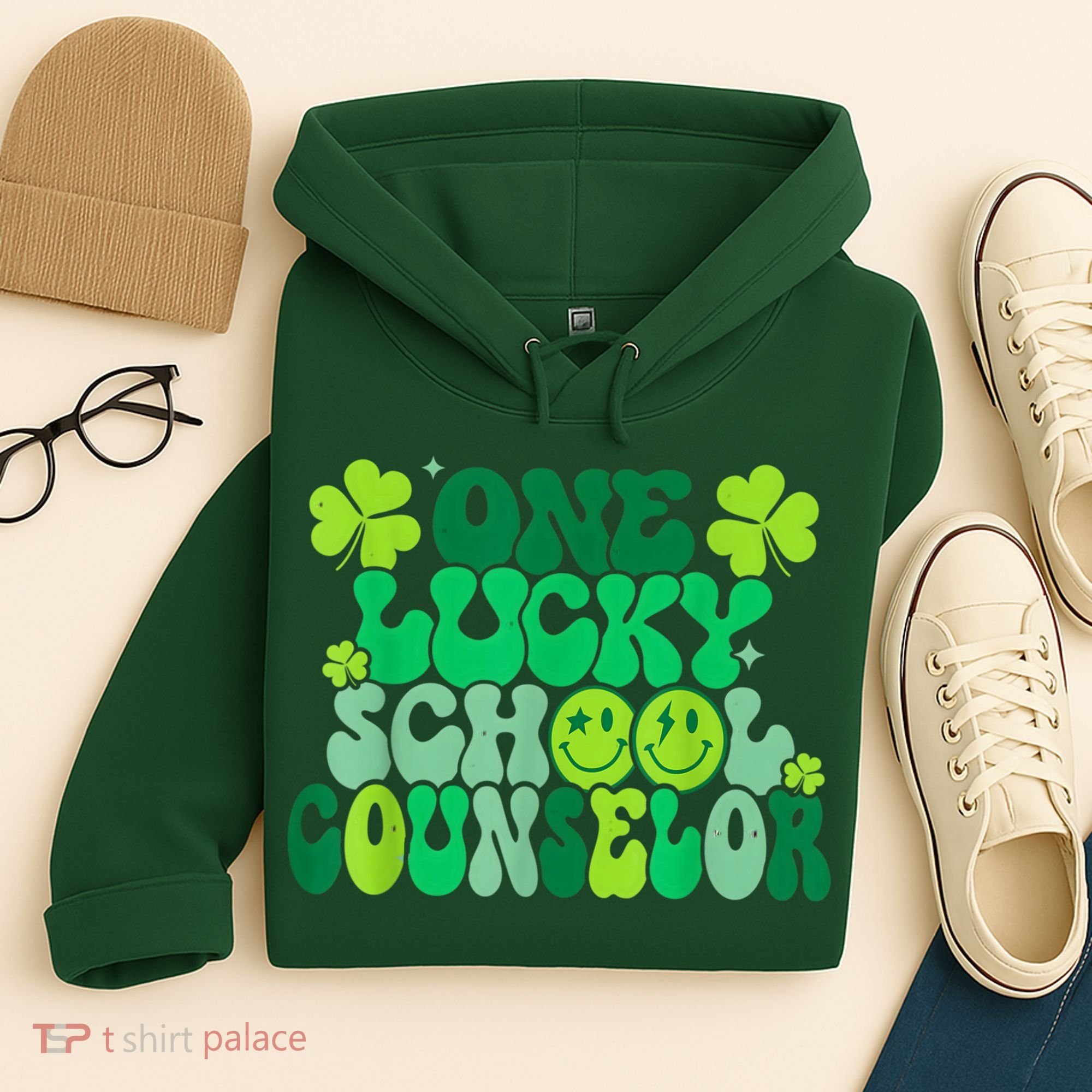 Funny Patrick's Day, Groovy Teacher One Lucky School Counselor Hoodie