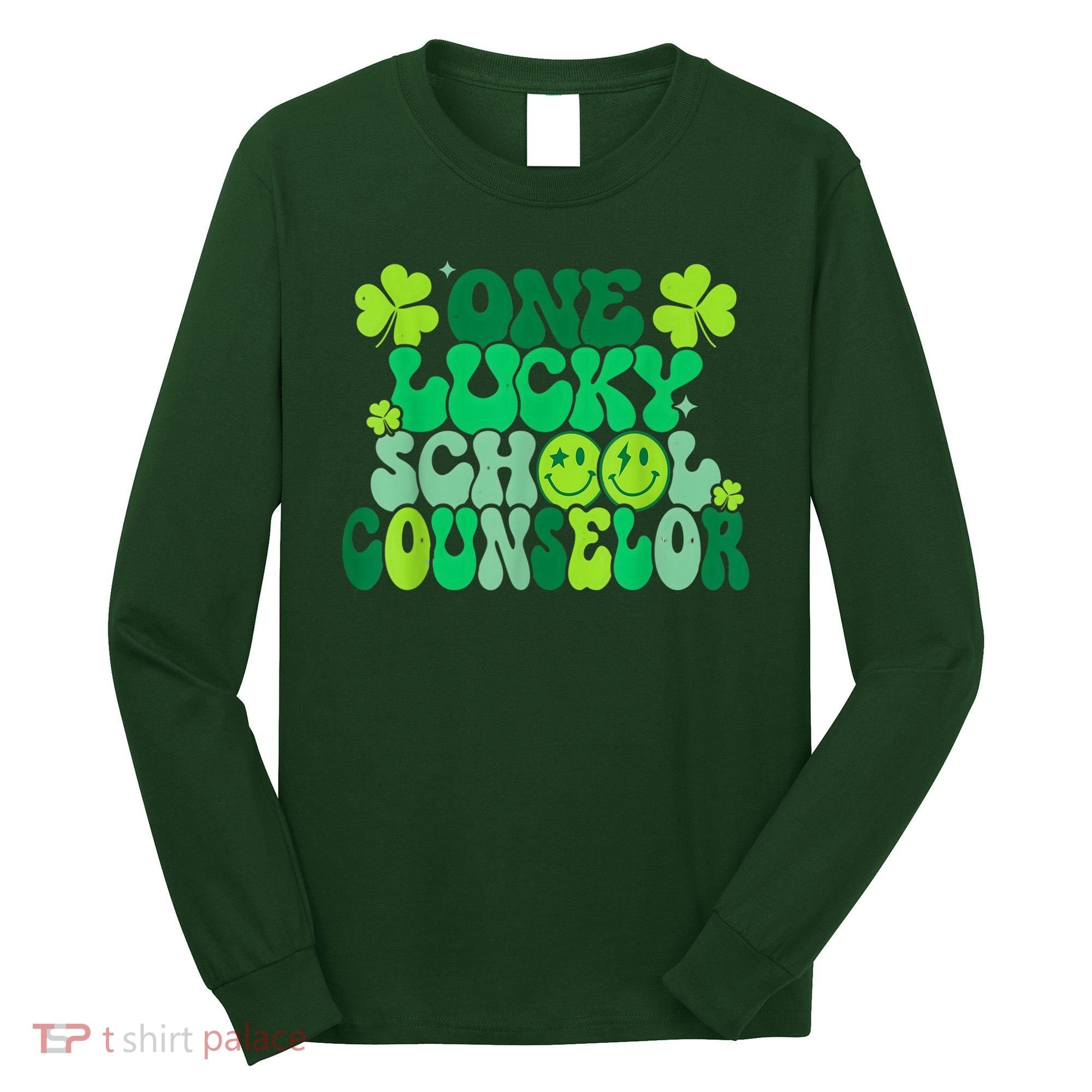 Funny Patrick's Day, Groovy Teacher One Lucky School Counselor Long Sleeve Shirt