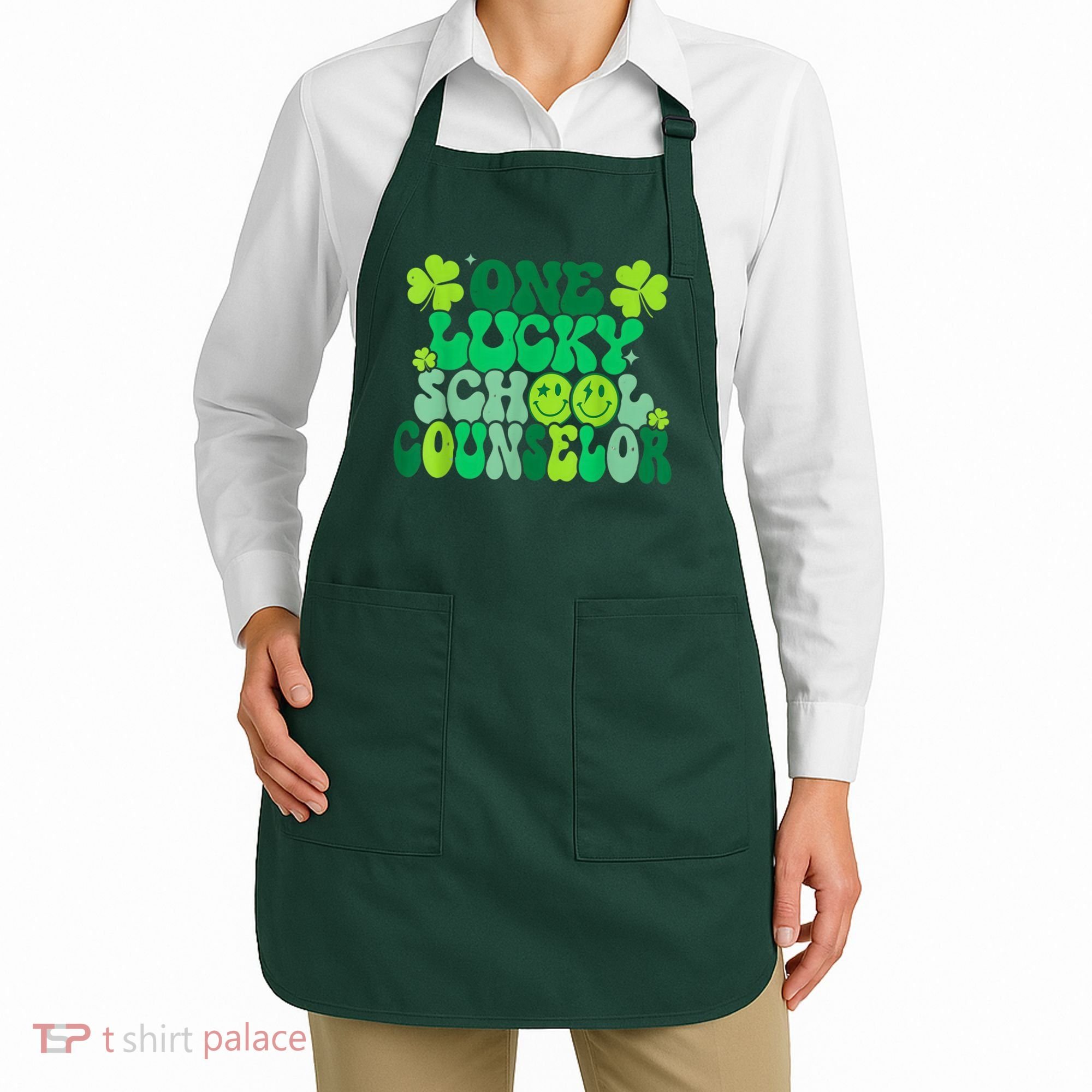 Funny Patrick's Day, Groovy Teacher One Lucky School Counselor Apron