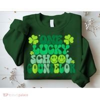 Funny Patrick's Day, Groovy Teacher One Lucky School Counselor Sweatshirt thumb 2