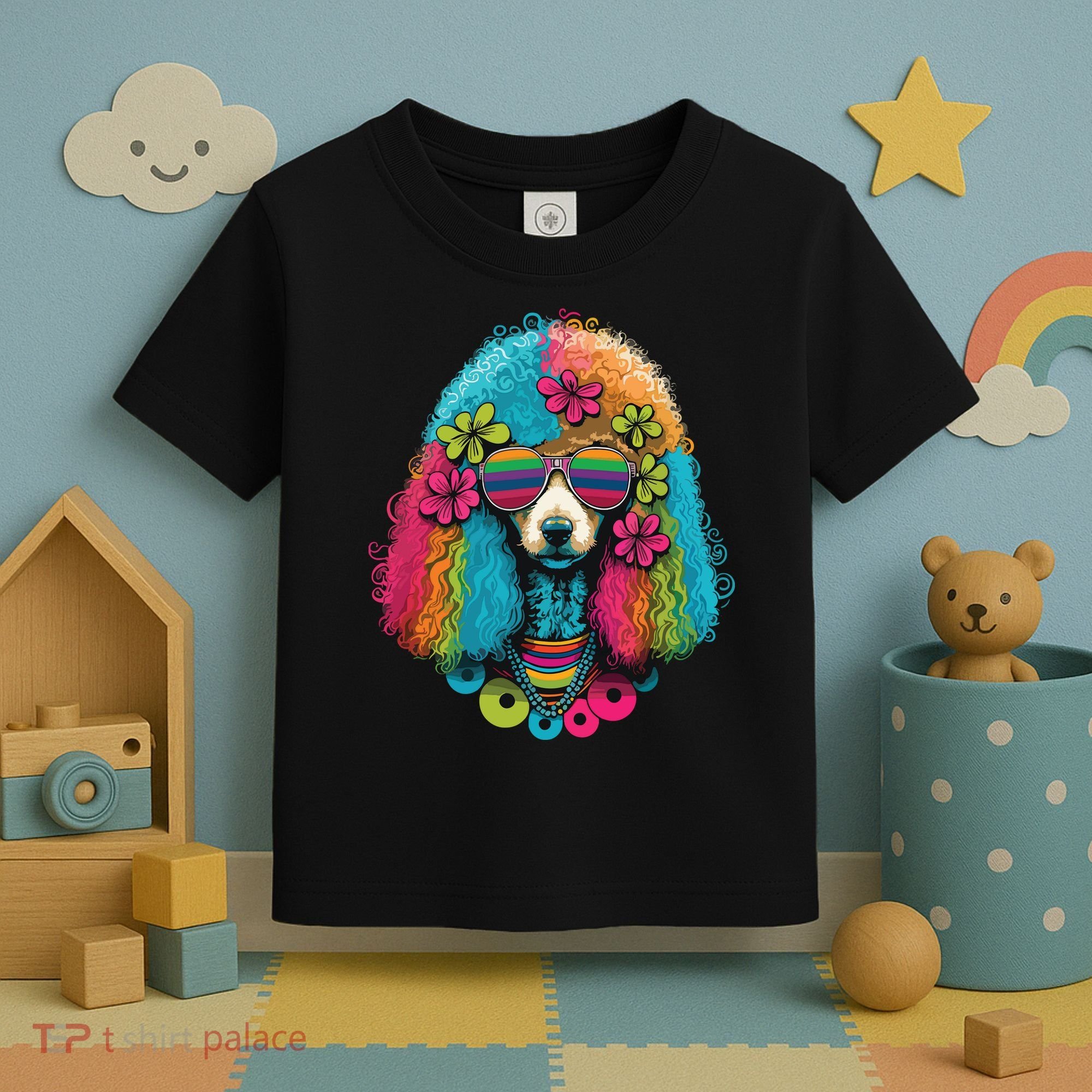 Funny Poodle Dog Miniature Poodle Toy Poodle Hippie Toddler T-Shirt