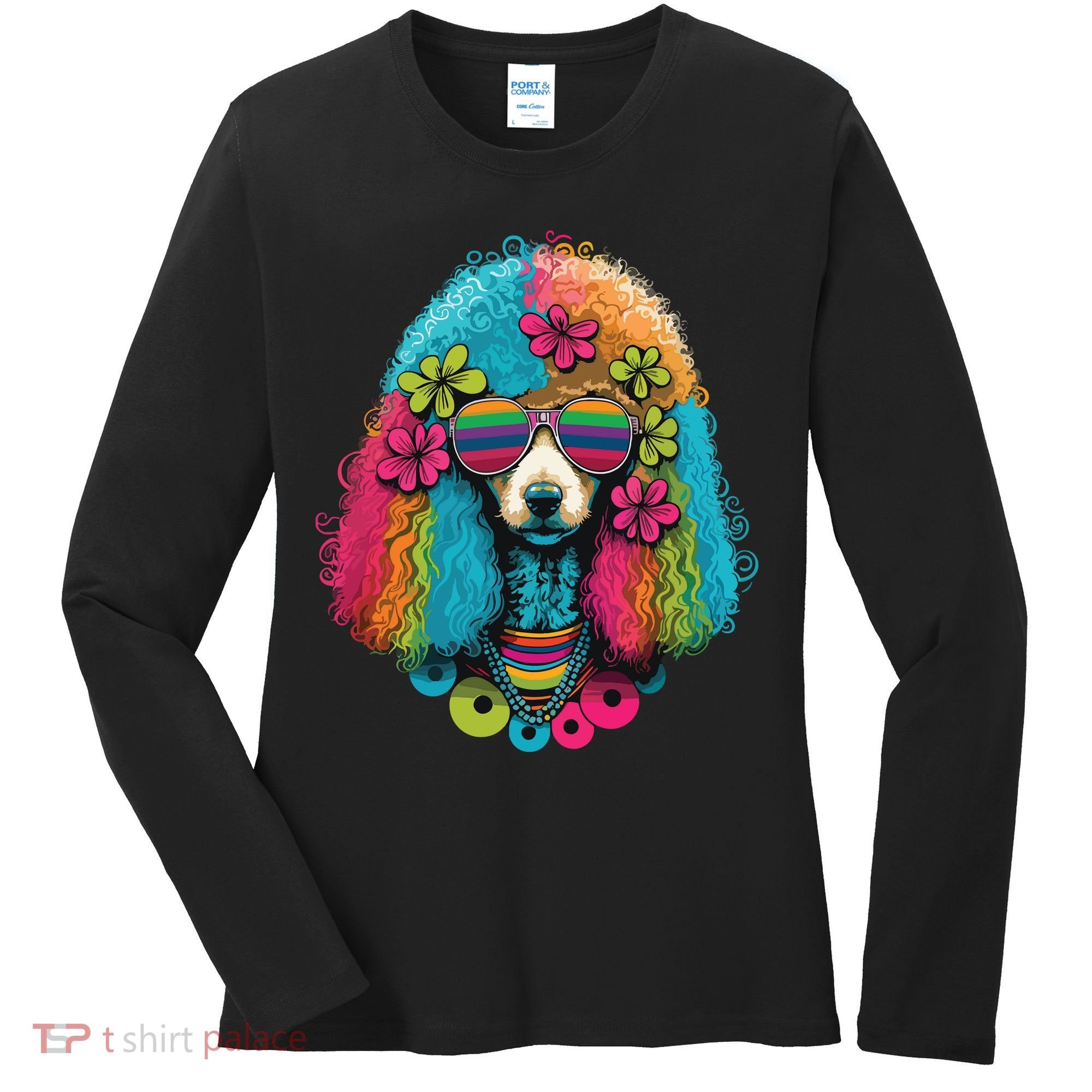 Funny Poodle Dog Miniature Poodle Toy Poodle Hippie Women's Long Sleeve Shirt