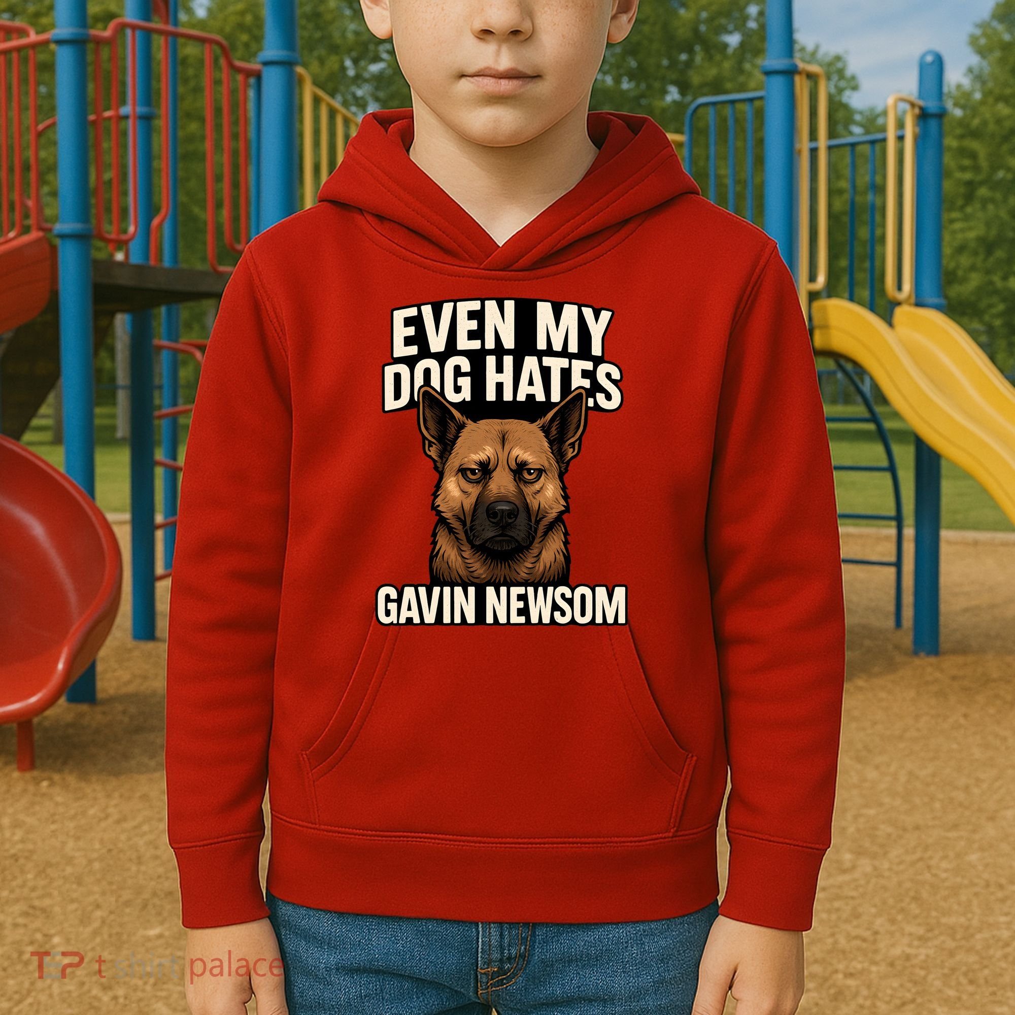 Funny Political: Even My Dog Hates Gavin Newsom Kids Hoodie