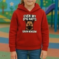 Funny Political: Even My Dog Hates Gavin Newsom Kids Hoodie thumb 3