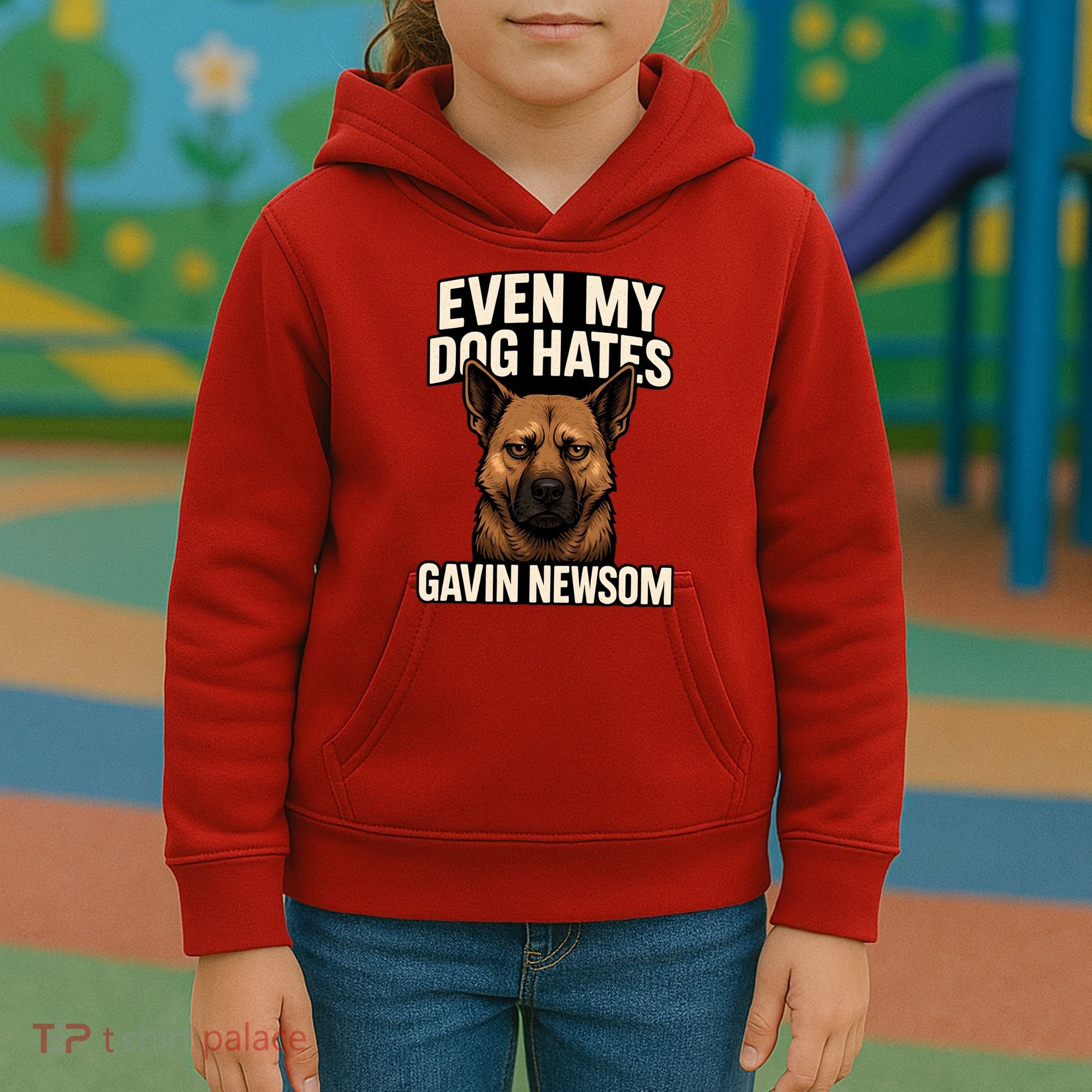 Funny Political: Even My Dog Hates Gavin Newsom Kids Hoodie