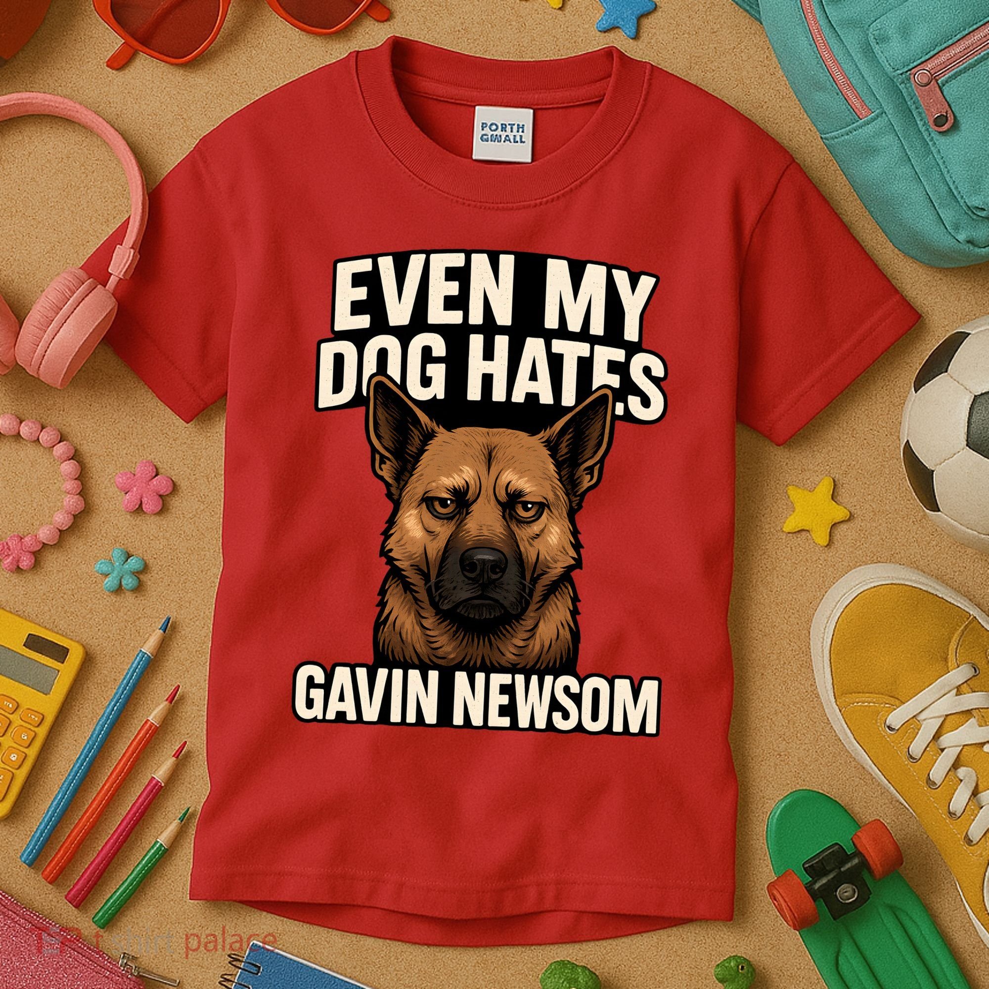Funny Political: Even My Dog Hates Gavin Newsom Kids T-Shirt