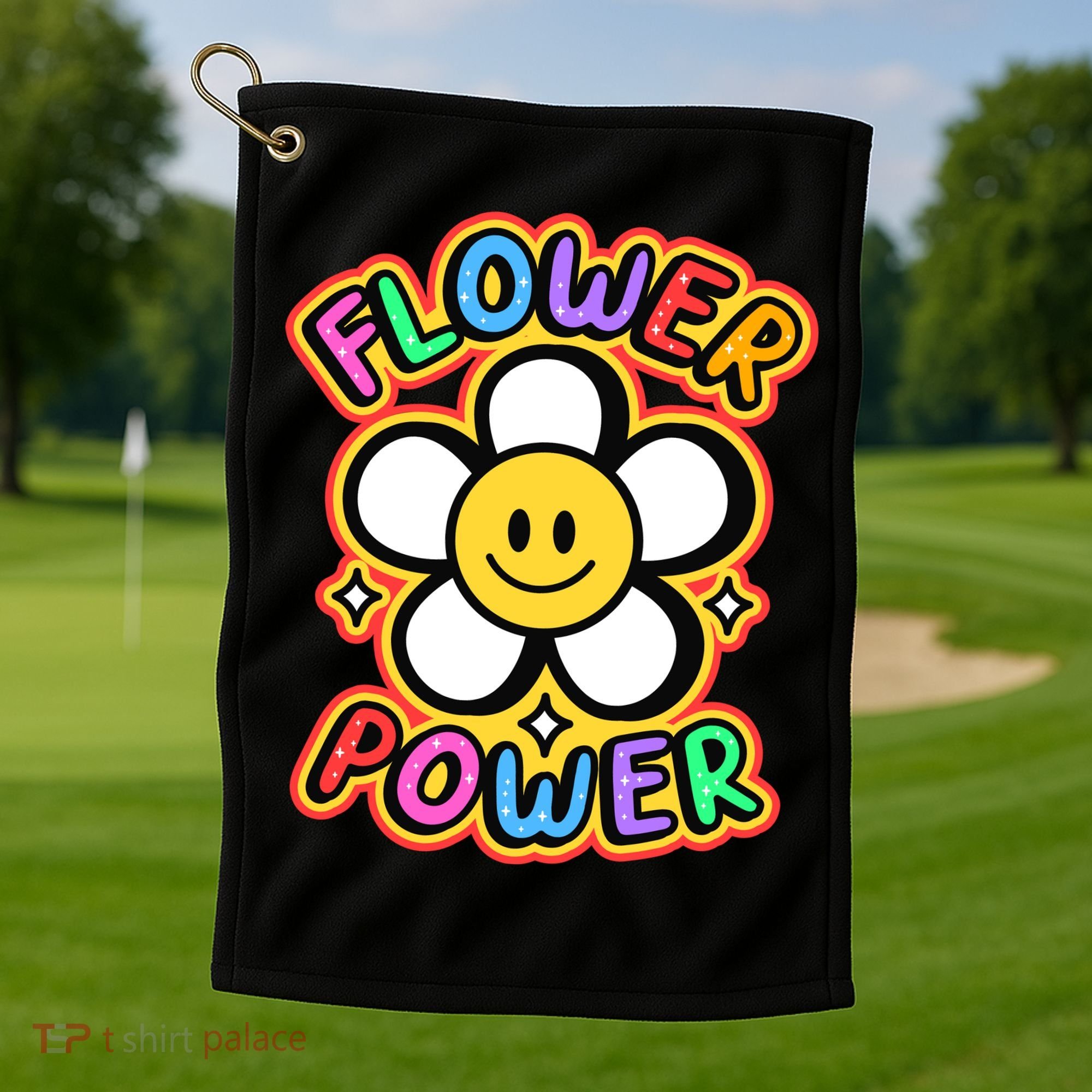 Flower Power Emoji Golf Towel