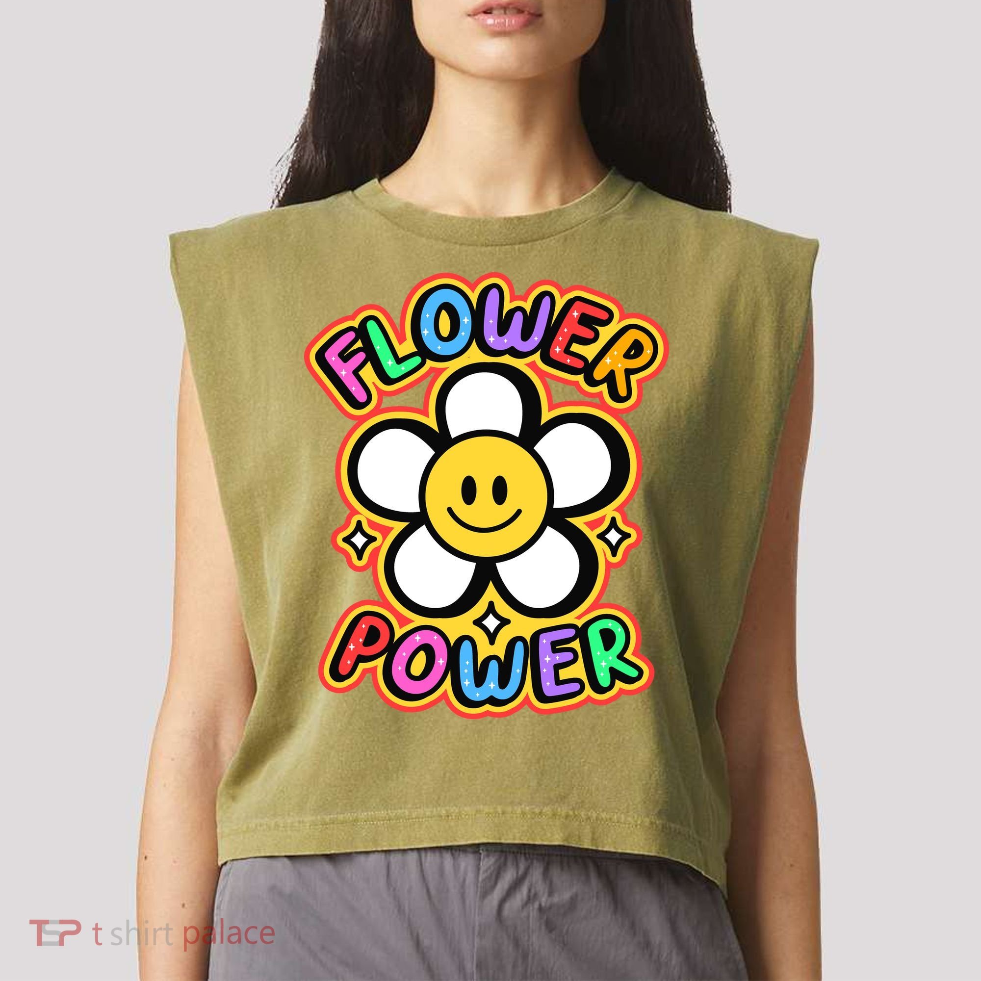 Flower Power Emoji Garment-Dyed Women's Muscle Tee