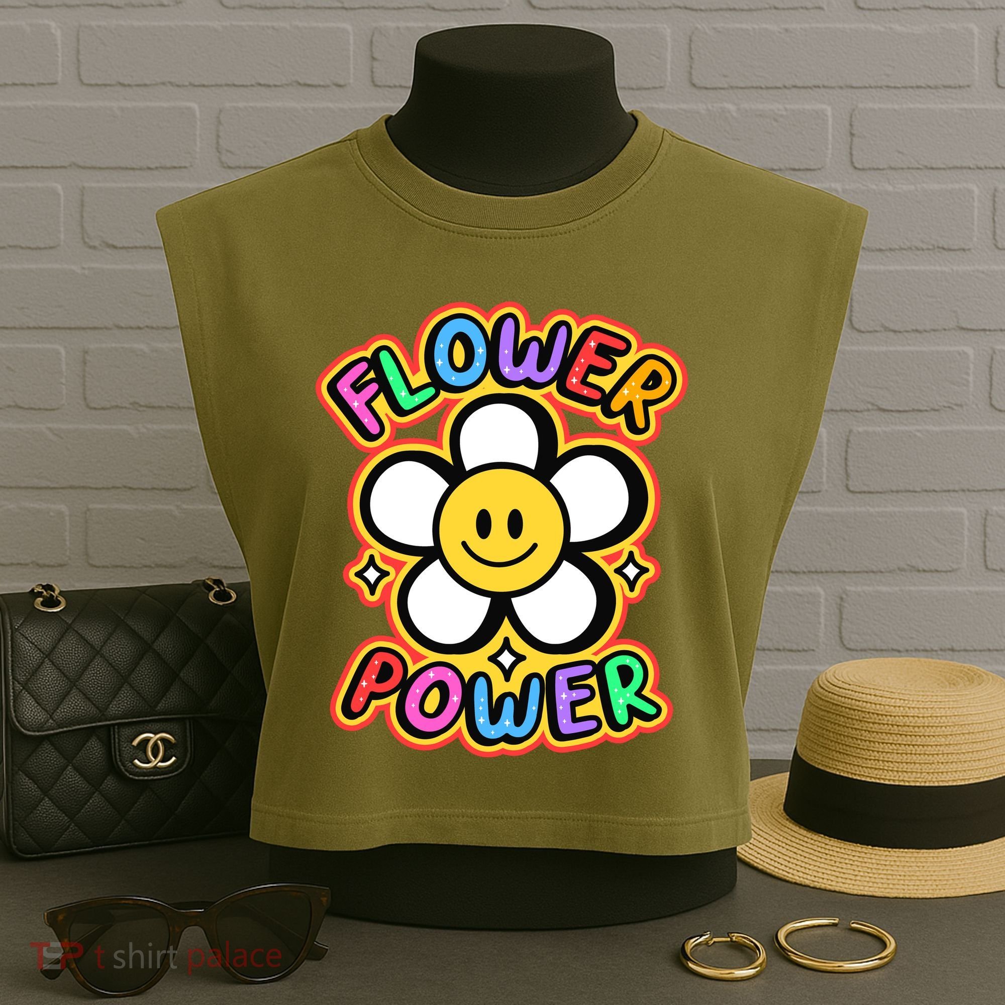 Flower Power Emoji Garment-Dyed Women's Muscle Tee
