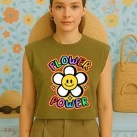 Flower Power Emoji Garment-Dyed Women's Muscle Tee thumb 4