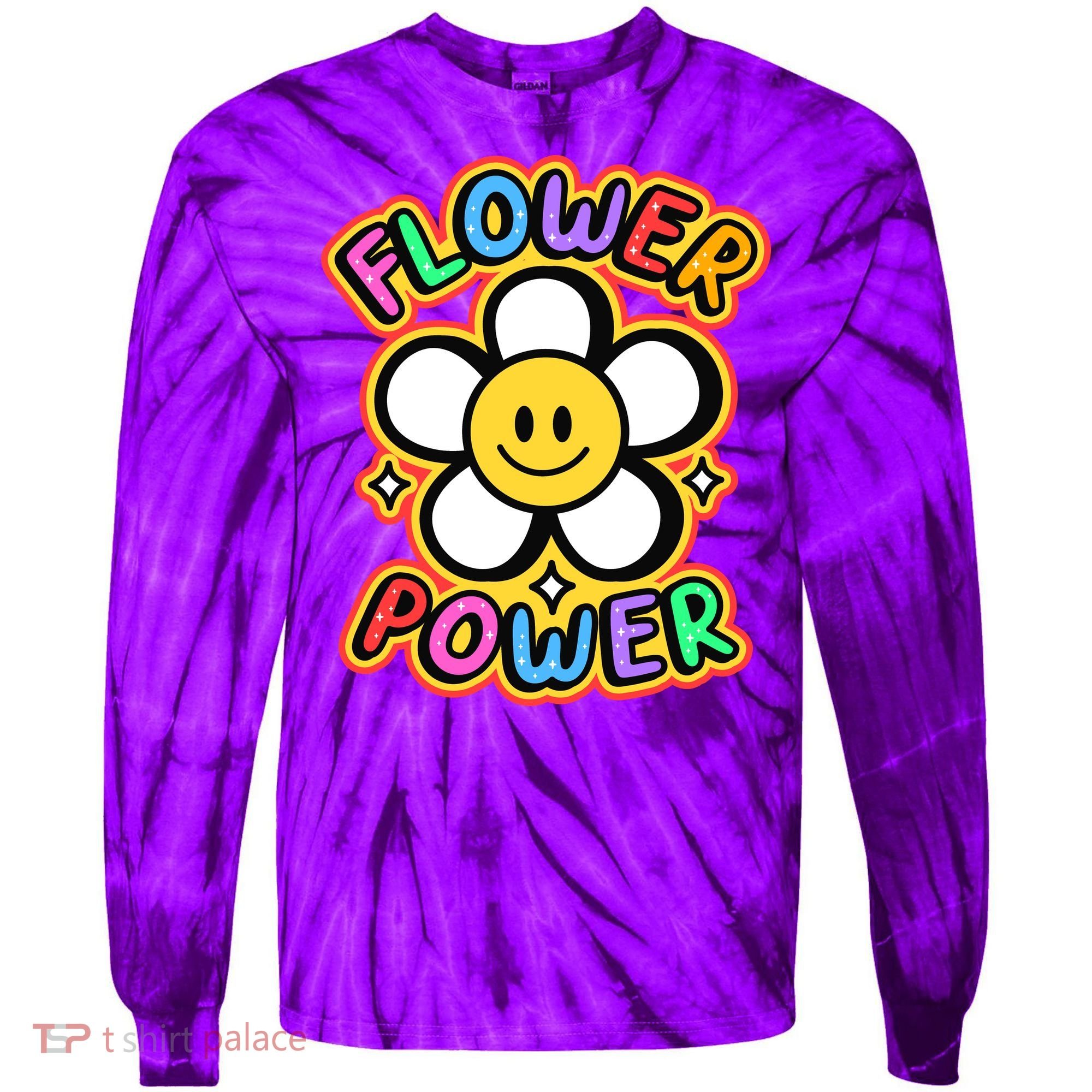 Flower Power Emoji Tie-Dye Long Sleeve Shirt