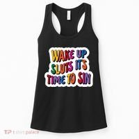 Funny PRIDE Flag Adult Wake up Sluts it's time to Sin Women's Tank Top thumb 0