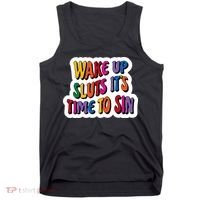 Funny PRIDE Flag Adult Wake up Sluts it's time to Sin Tank Top thumb 0