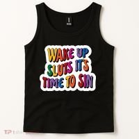 Funny PRIDE Flag Adult Wake up Sluts it's time to Sin Tank Top thumb 2