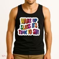 Funny PRIDE Flag Adult Wake up Sluts it's time to Sin Tank Top thumb 3