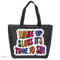 Funny PRIDE Flag Adult Wake up Sluts it's time to Sin Tote Bag thumb 0