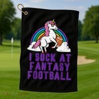 Funny Pink Fantasy Football Loser Unicorn Golf Towel thumb 1