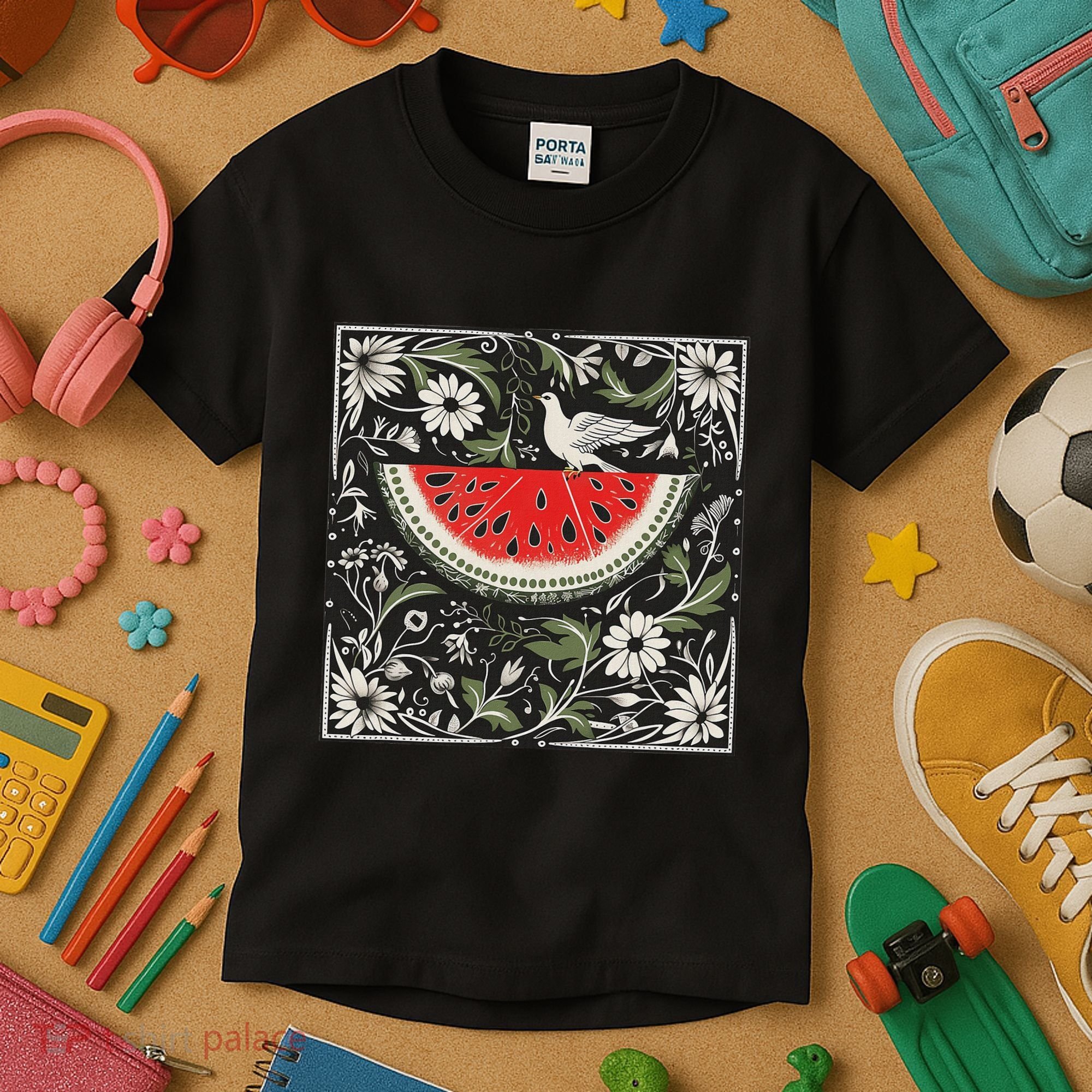 Free Palestine Fruits Watermelon Map Kids T-Shirt