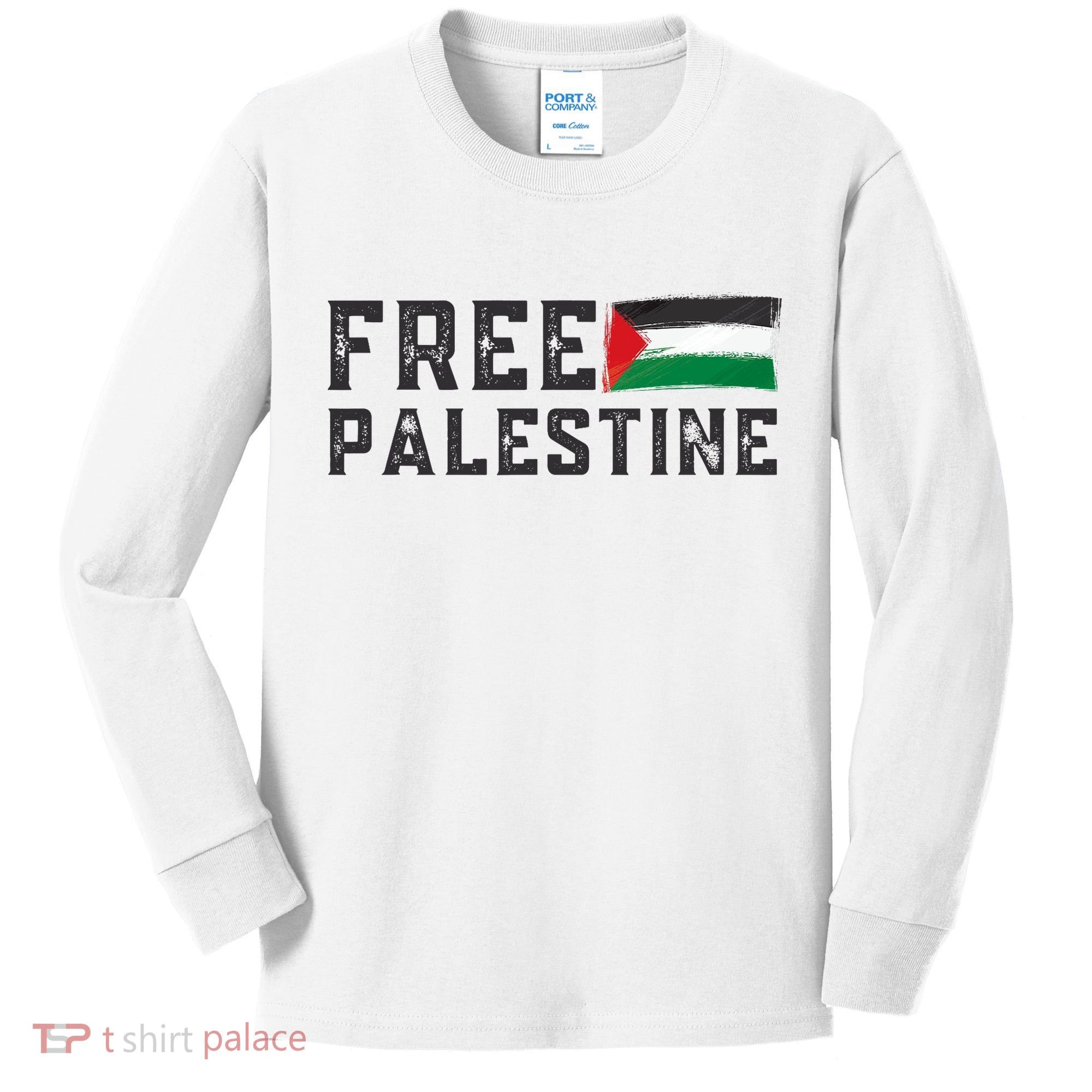 Free Palestine Flag Arabic Gaza Kids Long Sleeve Shirt