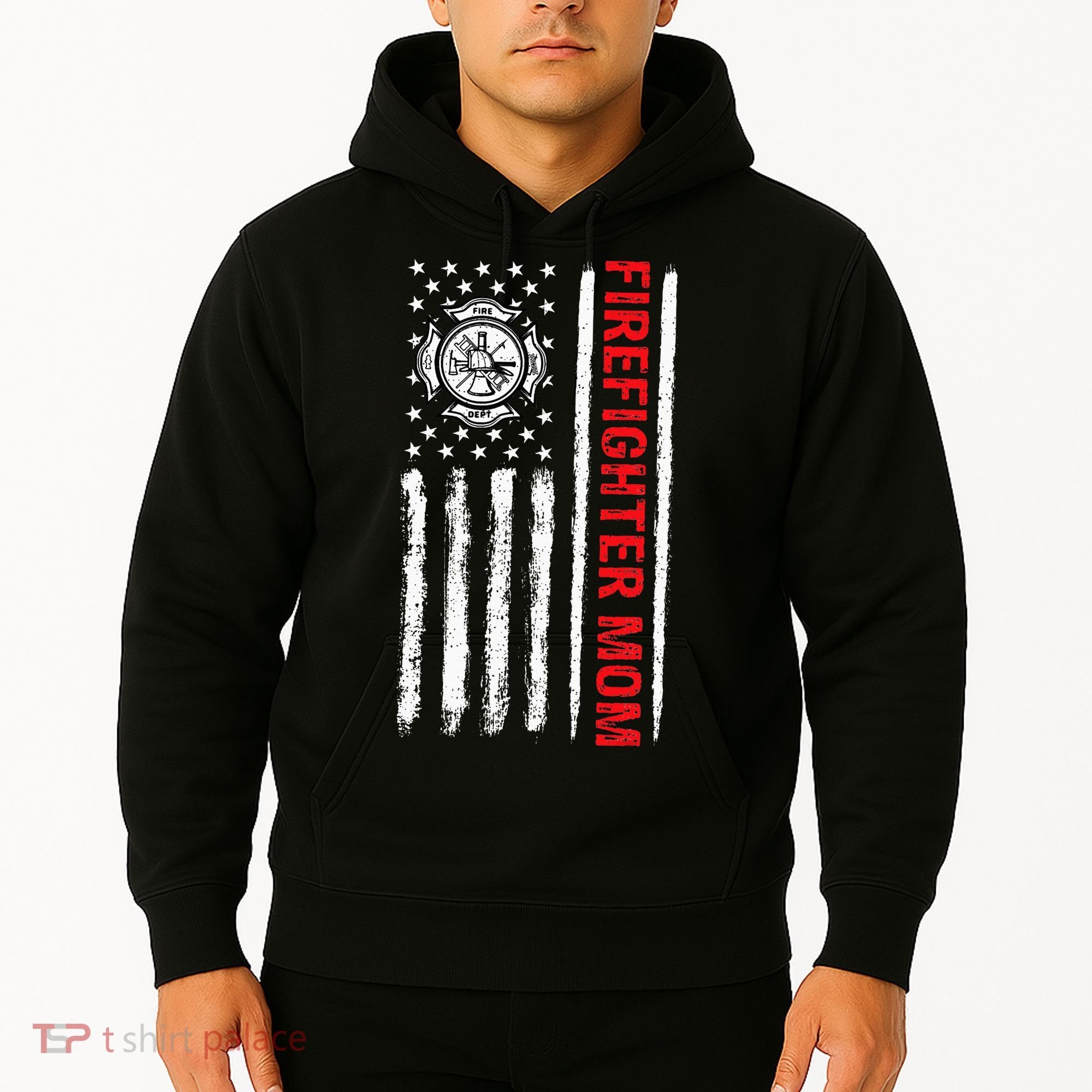 Firefighters Proud Firefighter Mom USA Flag Fireman Hero Hoodie