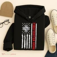 Firefighters Proud Firefighter Mom USA Flag Fireman Hero Hoodie thumb 4