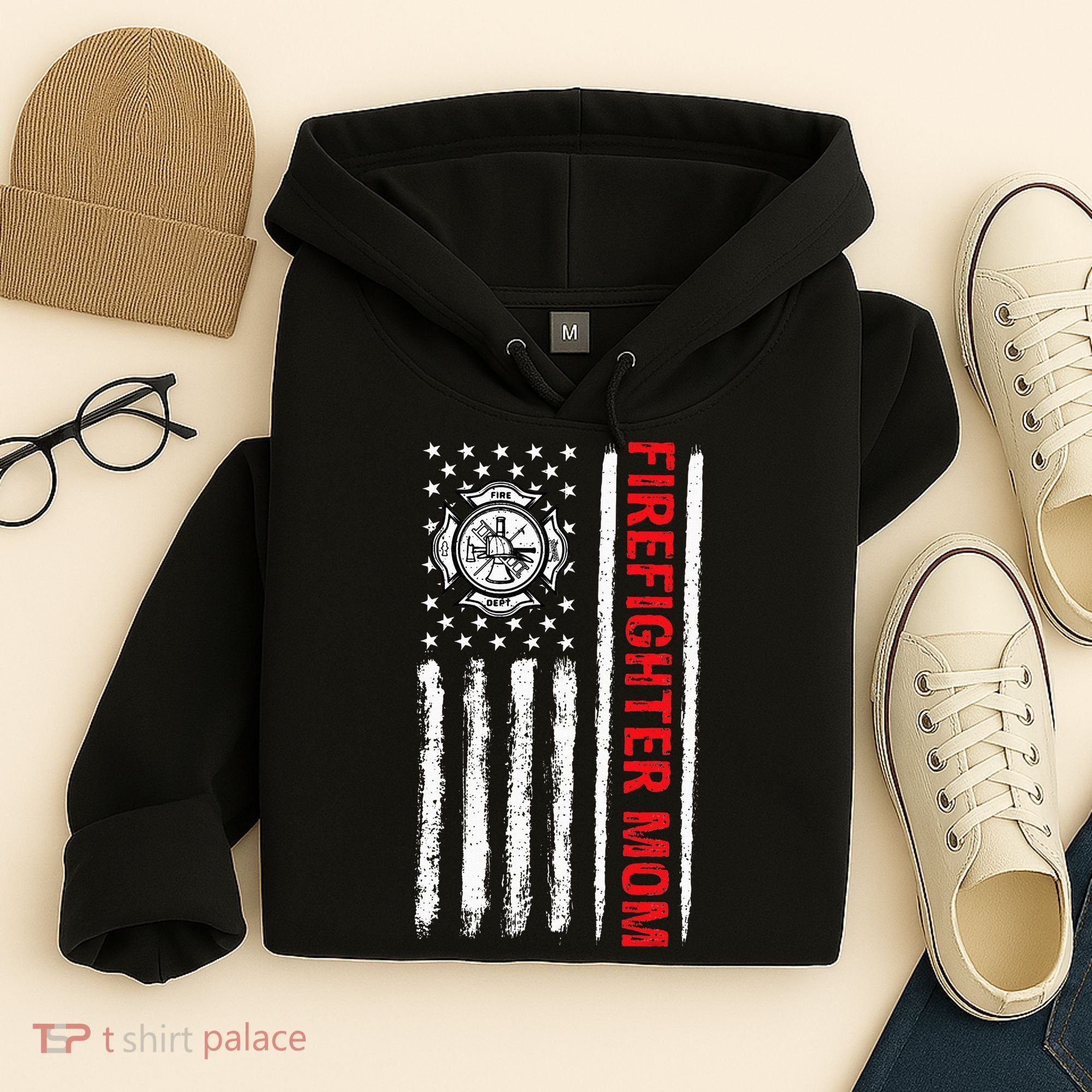 Firefighters Proud Firefighter Mom USA Flag Fireman Hero Hoodie