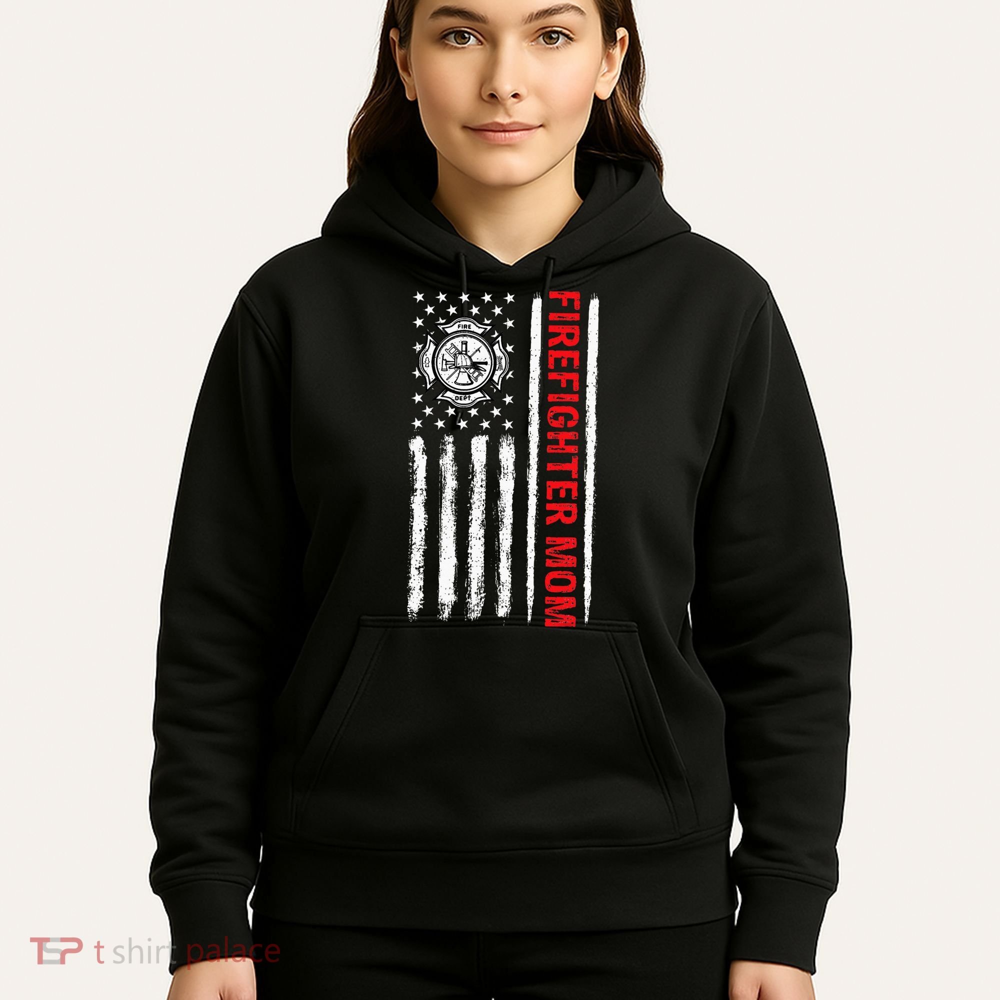 Firefighters Proud Firefighter Mom USA Flag Fireman Hero Hoodie